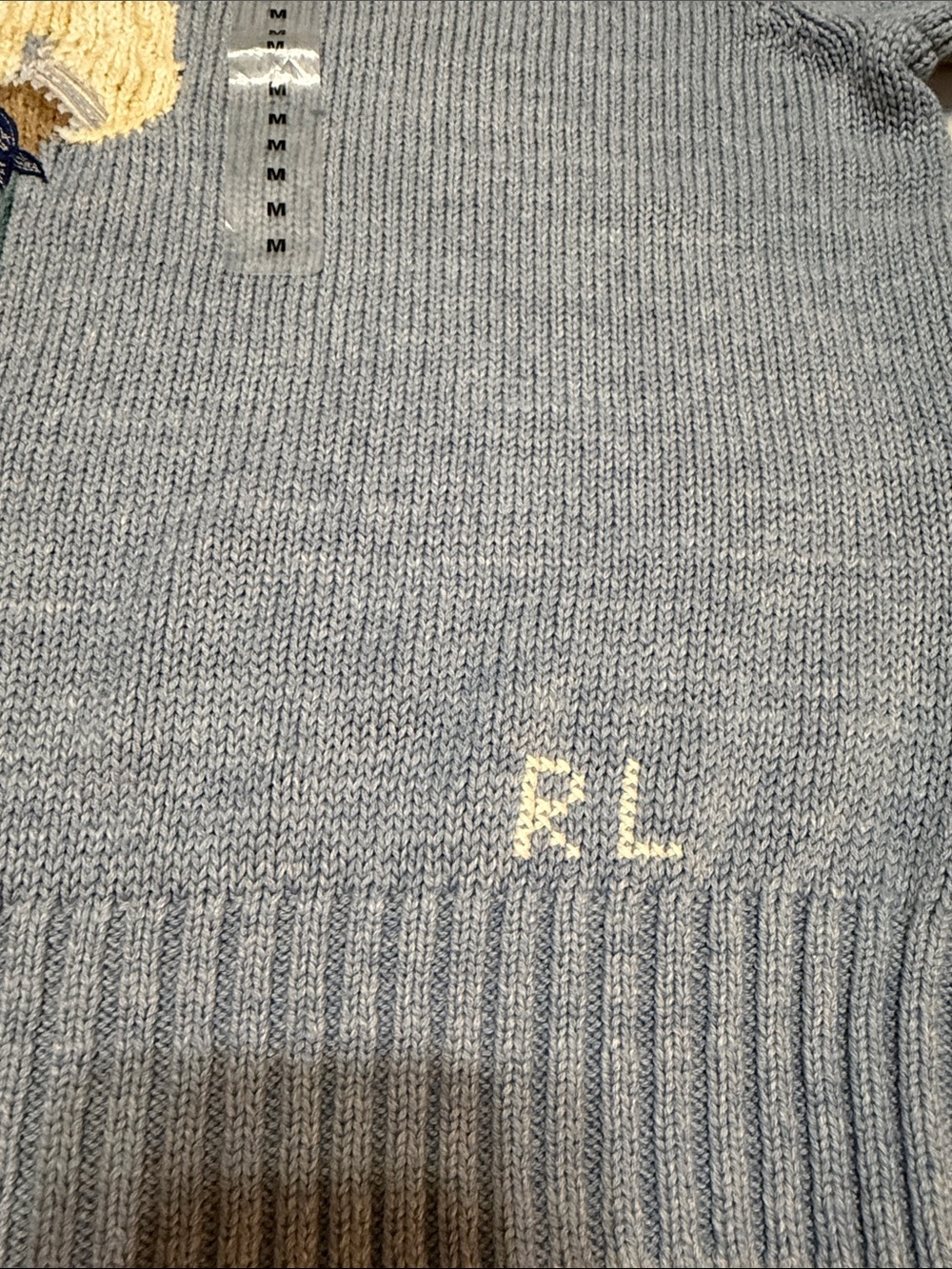 Polo by Ralph Lauren Light Blue Bear Crewneck Cotton Sweater M NWT - Picture 9 of 9